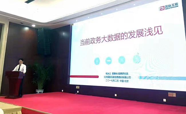 在“中国政务大数据建设研讨会暨数据基因系统产品发布会”上，庄闲游戏互联董事长、首席研究员杨冰之发表《当前政务大数据的发展浅见》主题演讲